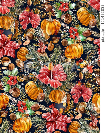 カボチャとハイビスカスと栗のコラボ 131452855