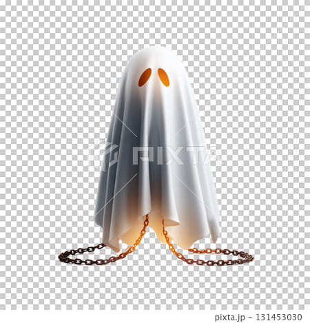 Ghost chain clipart on transparent background centered detailed style line art theme Halloween 131453030