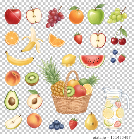 Set of fruits characters. Watercolour illustration design. Set of fruits characters. Watercolour illustration design. 131453497