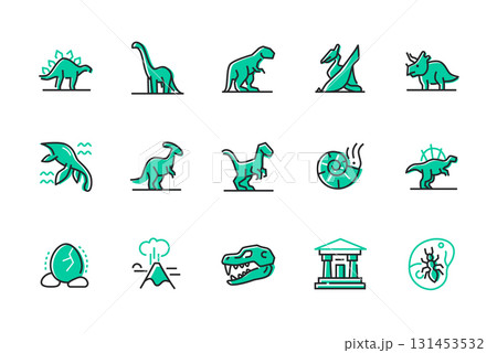 Different dinosaurs - set of line design style icons Different dinosaurs - set of line design style icons 131453532