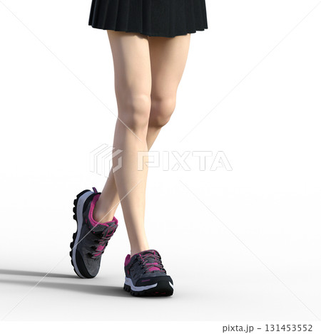 スニーカーを履いたミニスカートの女性の脚 131453552