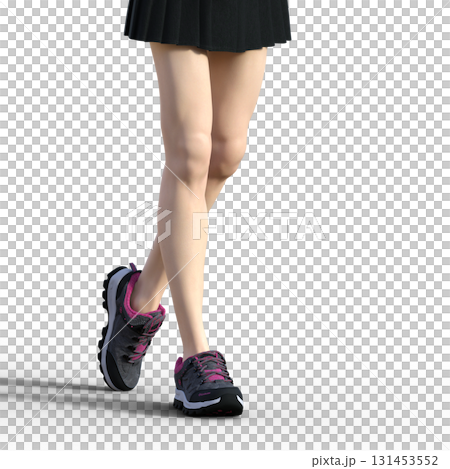 スニーカーを履いたミニスカートの女性の脚 131453552