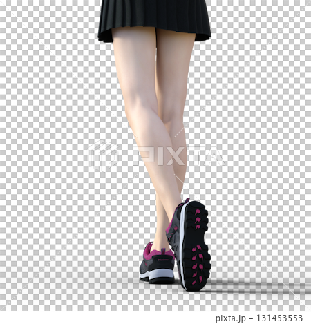 穿著迷你裙和運動鞋的女人的腿 穿著迷你裙和運動鞋的女人的腿 131453553