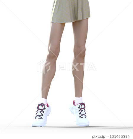 スニーカーを履いたミニスカートの女性の脚 131453554