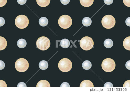 Simple seamless pattern with blue and beige pearl on black background in watercolor. Hand drawn elegant shape in minimal grid design. Great for vintage fabric or wallpaper. Perfect for luxury print. Simple seamless pattern with blue and beige pearl on black background in watercolor. Hand drawn elegant shape in minimal grid design. Great for vintage fabric or wallpaper. Perfect for luxury print. 131453596