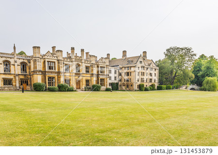 Historic University of Cambridge College Buildings and Quad Lawn in England 131453879