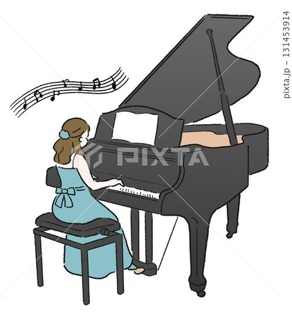 ピアノを弾く女性音符つきA ピアノを弾く女性音符つきA 131453914
