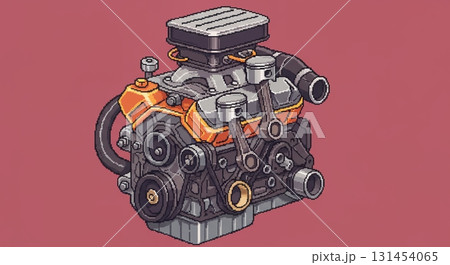 ドット絵で描くエンジンルーム。車修理のメカニックな部分 131454065