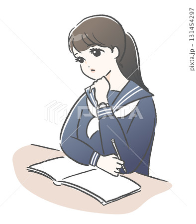 物思いにふける女学生B 131454297