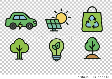 Eco icon sets with symbols for sustainability and green technology. Isolated on transparent background Eco icon sets with symbols for sustainability and green technology. Isolated on transparent background 131454418