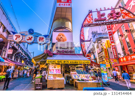 日本の東京都市景観インバウンド続く…外国人観光客らで賑わうアメ横や上中などを望む 131454464