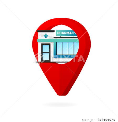 Pharmacy store location. Pharmacy location pin. Vector illustration. Pharmacy store location. Pharmacy location pin. Vector illustration. 131454573