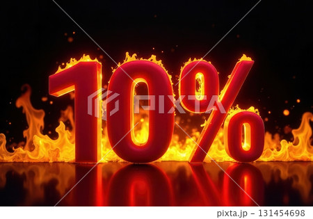 Burning ten percent symbol representing discount or inflation 131454698
