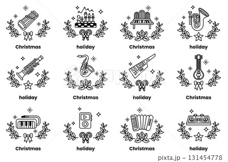 Set of illustrations in the concept of musical instruments and Christmas holidays in line art style Set of illustrations in the concept of musical instruments and Christmas holidays in line art style 131454778