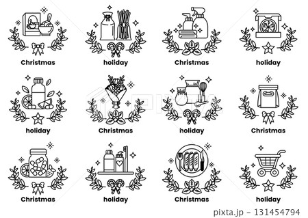 set of illustrations in the concept of Christmas items and holidays in line art style 131454794