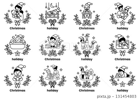 set of Christmas themed images with people and children set of Christmas themed images with people and children 131454803