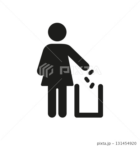 Person Throwing Trash In Bin Solid Icon. Waste Disposal, Environmental Responsibility, And Cleanliness Promotion Silhouette Symbol. Eco-Friendly Practices. Isolated Vector Illustration Person Throwing Trash In Bin Solid Icon. Waste Disposal, Environmental Responsibility, And Cleanliness Promotion Silhouette Symbol. Eco-Friendly Practices. Isolated Vector Illustration 131454920