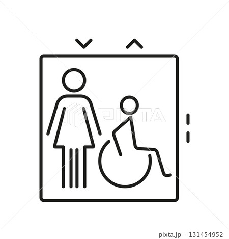 Elevator Accessibility Icon. Inclusive Mobility And Disability Access Outline Symbol. Female And Wheelchair User Representation. Editable Stroke. Isolated Vector Illustration 131454952