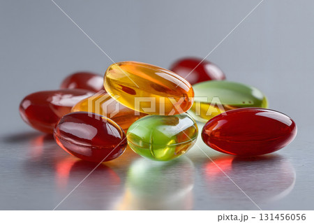 Colorful Assorted Vitamins and Supplements on Table 131456056