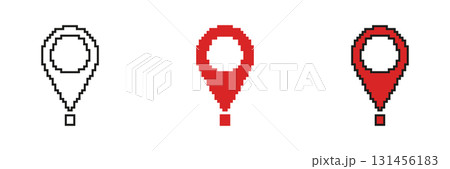 Layered Outline Geotag Marker Pixelated Icon Set. Pixel Art Symbol Collection of Targeted Drop Point. Isolated Vector Illustration 131456183