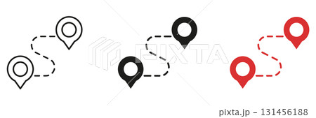 Travel Path Route with Drop Pin Line and Solid Icon Set. Location Tracking and Map Position Connection Symbol Collection. Isolated Vector Illustration Travel Path Route with Drop Pin Line and Solid Icon Set. Location Tracking and Map Position Connection Symbol Collection. Isolated Vector Illustration 131456188
