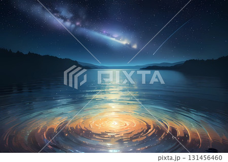 ゲーム背景　オーロラとキラキラ星空イメージ水波模様波紋テクスチャ	 131456460
