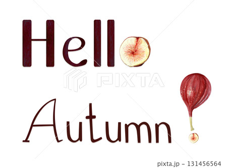 Autumn greeting card with figs creative lettering. Hand-painted watercolor seasonal composition with fresh figs, text Hello Autumn. Perfect for fall invitations, seasonal decor, Thanksgiving designs Autumn greeting card with figs creative lettering. Hand-painted watercolor seasonal composition with fresh figs, text Hello Autumn. Perfect for fall invitations, seasonal decor, Thanksgiving designs 131456564