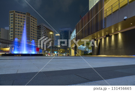 Kuala lumpur cityscape at night with illuminated fountain 131456665