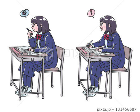 机で学習する制服を着た女子生徒の全身イラスト わかったバージョンとわからないバージョン 机で学習する制服を着た女子生徒の全身イラスト わかったバージョンとわからないバージョン 131456687