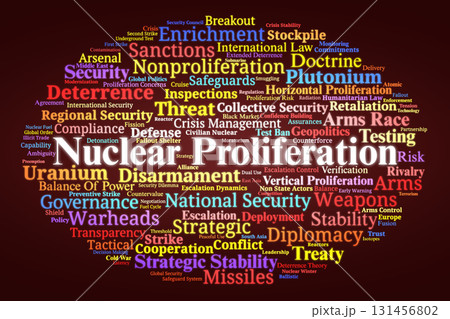 Nuclear Proliferation Word Cloud. Key Concepts On Weapons, Deterrence, Treaties, Security, Risks, And Strategic Stability In Global Geopolitics And International Relations. Nuclear Proliferation Word Cloud. Key Concepts On Weapons, Deterrence, Treaties, Security, Risks, And Strategic Stability In Global Geopolitics And International Relations. 131456802