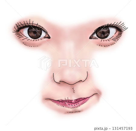 口を結ぶ女性のペン画イラスト 131457193