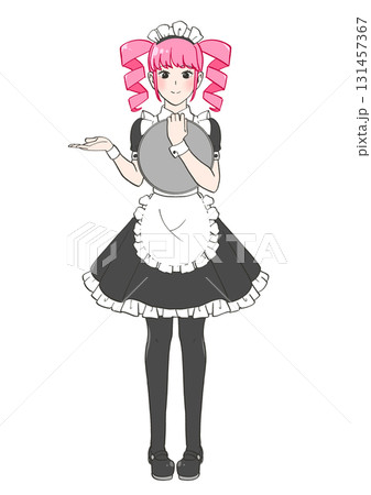 メイドカフェへ案内する女の子のイラスト 131457367