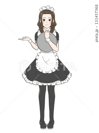 メイドカフェへ案内する女の子のイラスト メイドカフェへ案内する女の子のイラスト 131457368