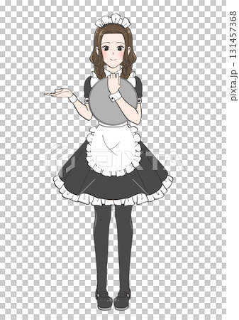 メイドカフェへ案内する女の子のイラスト メイドカフェへ案内する女の子のイラスト 131457368
