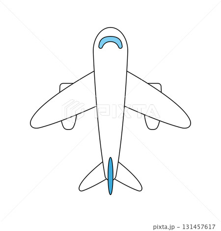 真上から見た飛行機のシンプルな主線ありのイラスト	 131457617