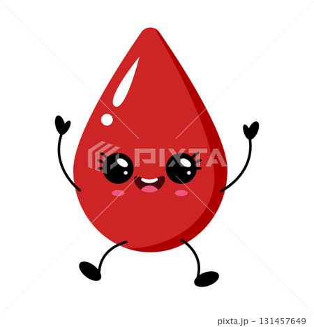 Happy kawaii blood drop character cartoon 131457649