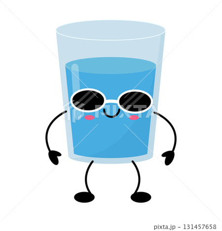 Funny kawaii glass of water with sunglasses 131457658