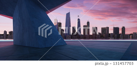 3d rendering modern building overlooking futuristic cityscape at sunset 3d rendering modern building overlooking futuristic cityscape at sunset 131457703