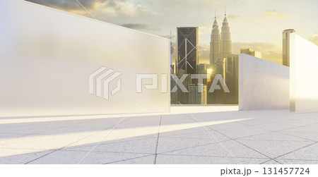 3d rendering frosted glass and concrete walls overlooking kuala lumpur skyline at sunset 3d rendering frosted glass and concrete walls overlooking kuala lumpur skyline at sunset 131457724