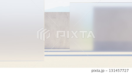 3d rendering abstract minimalist background featuring frosted glass and concrete wall 131457727