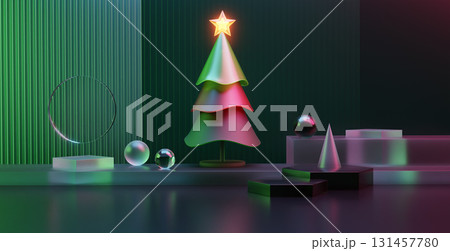 3d rendering abstract christmas tree concept with geometric shapes composition 3d rendering abstract christmas tree concept with geometric shapes composition 131457780