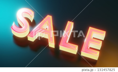 3d renndering glassy pink and yellow layered sale sign shining on reflective surface 3d renndering glassy pink and yellow layered sale sign shining on reflective surface 131457825