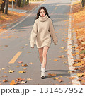 秋空を下を歩いている美しい女性 秋空を下を歩いている美しい女性 131457952