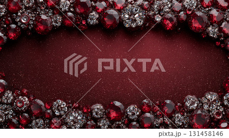 黒い背景に赤いベリーとグリッターが降り注ぐ幻想的な飾り枠 131458146