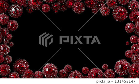 深紅の背景に赤い宝石とクリスタルが輝く豪華なフレーム 深紅の背景に赤い宝石とクリスタルが輝く豪華なフレーム 131458147