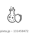 Proof chemical resistant icon, flask with shield, protection against chemistry, safety laboratory experiment, toxic defense, linear sign isolated on white background - editable vector illustration 131458472