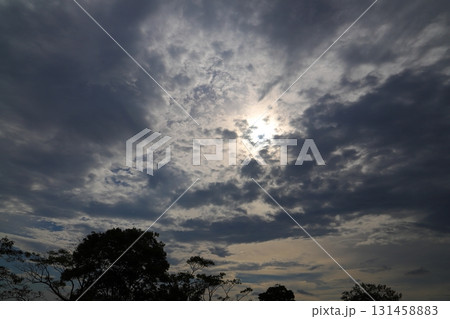 雲の多い空　太陽　樹木 131458883