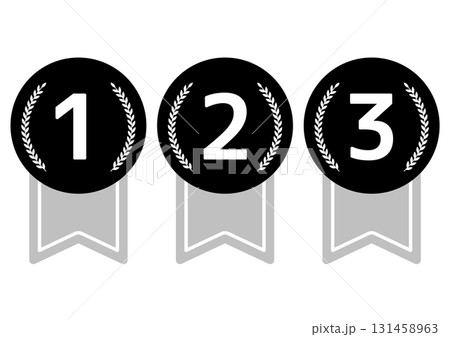 モノクロのランキングメダルアイコンセット（1位、2位、3位） 131458963