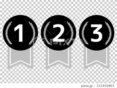 モノクロのランキングメダルアイコンセット（1位、2位、3位） 131458963