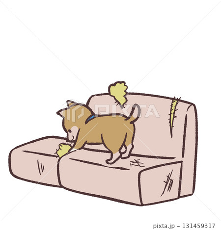 ソファーをボロボロにする犬のイラスト 131459317